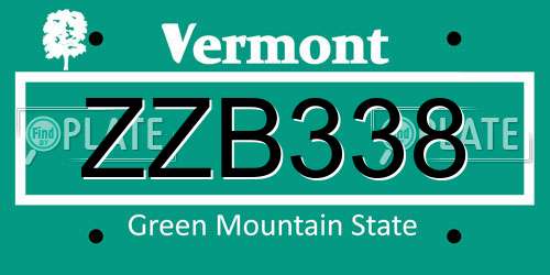 ZZB338 Vermont License Plate