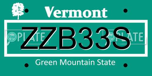 ZZB33S Vermont License Plate