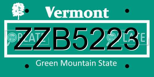 ZZB5223 Vermont License Plate
