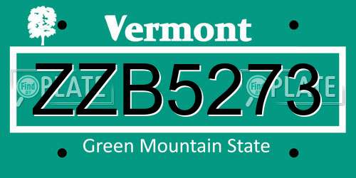 ZZB5273 Vermont License Plate