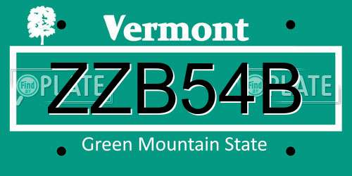 ZZB54B Vermont License Plate