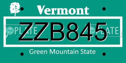 ZZB845 Vermont License Plate