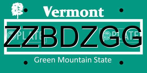 ZZBDZGG Vermont License Plate