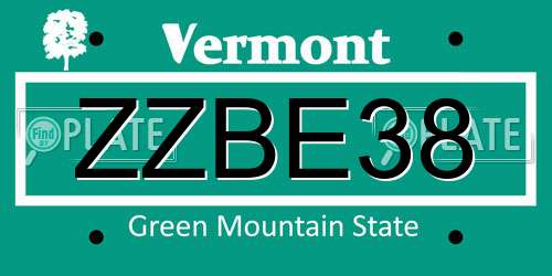 ZZBE38 Vermont License Plate