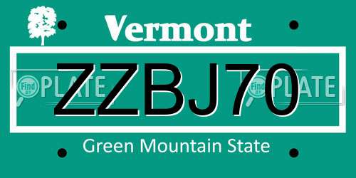 ZZBJ70 Vermont License Plate