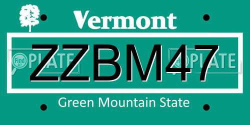 ZZBM47 Vermont License Plate