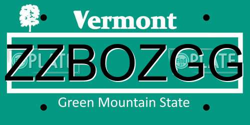 ZZBOZGG Vermont License Plate