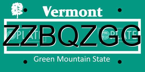 ZZBQZGG Vermont License Plate