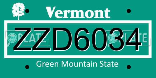 ZZD6034 Vermont License Plate