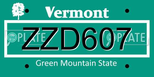 ZZD607 Vermont License Plate