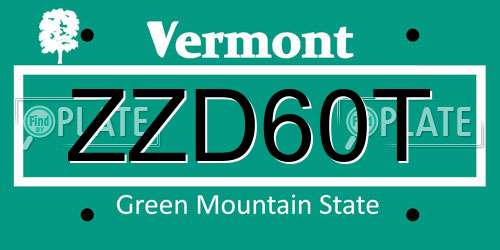 ZZD60T Vermont License Plate