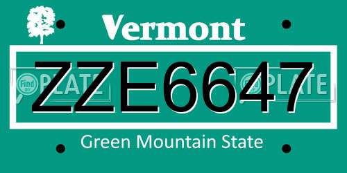 ZZE6647 Vermont License Plate