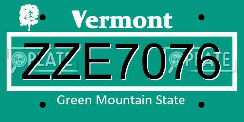 ZZE7076 Vermont License Plate