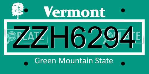 ZZH6294 Vermont License Plate