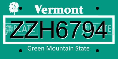 ZZH6794 Vermont License Plate