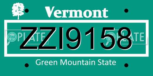 ZZI9158 Vermont License Plate