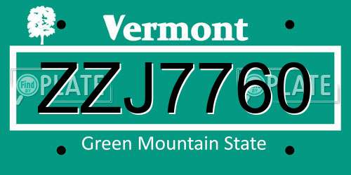 ZZJ7760 Vermont License Plate