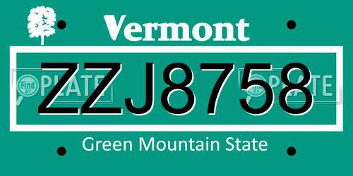 ZZJ8758 Vermont License Plate