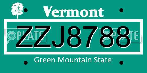 ZZJ8788 Vermont License Plate
