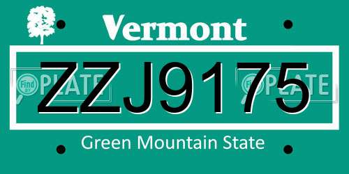 ZZJ9175 Vermont License Plate