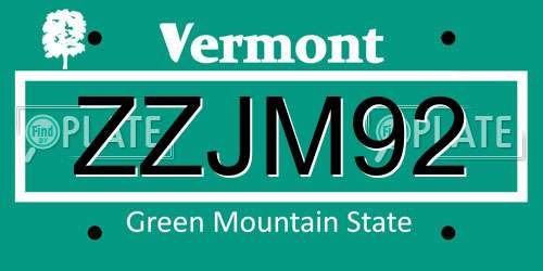 ZZJM92 Vermont License Plate
