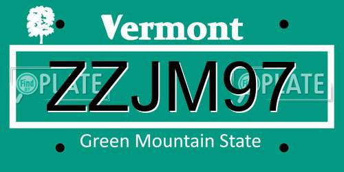 ZZJM97 Vermont License Plate