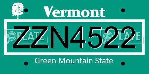 ZZN4522 Vermont License Plate