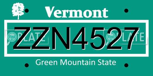 ZZN4527 Vermont License Plate