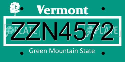 ZZN4572 Vermont License Plate