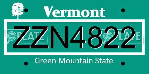 ZZN4822 Vermont License Plate