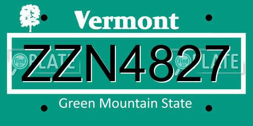 ZZN4827 Vermont License Plate