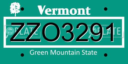 ZZO3291 Vermont License Plate