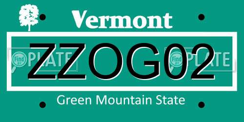 ZZOG02 Vermont License Plate