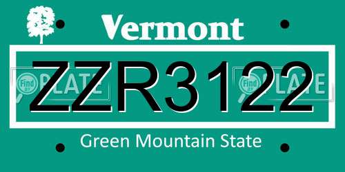 ZZR3122 Vermont License Plate
