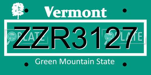 ZZR3127 Vermont License Plate