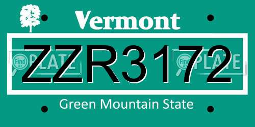 ZZR3172 Vermont License Plate