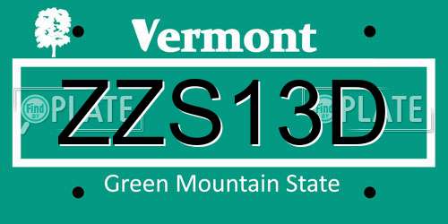 ZZS13D Vermont License Plate