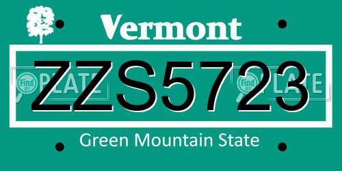 ZZS5723 Vermont License Plate