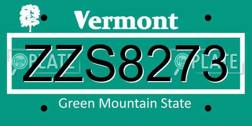 ZZS8273 Vermont License Plate