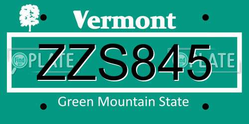 ZZS845 Vermont License Plate