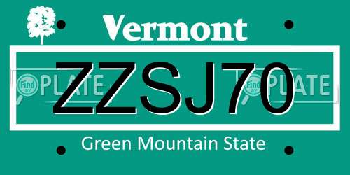 ZZSJ70 Vermont License Plate