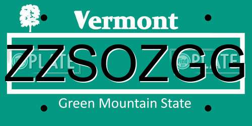 ZZSOZGG Vermont License Plate