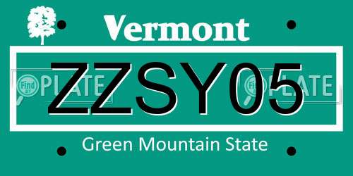 ZZSY05 Vermont License Plate
