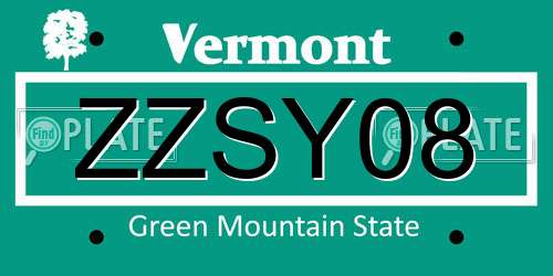 ZZSY08 Vermont License Plate