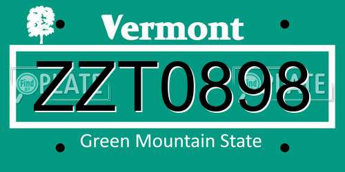 ZZT0898 Vermont License Plate