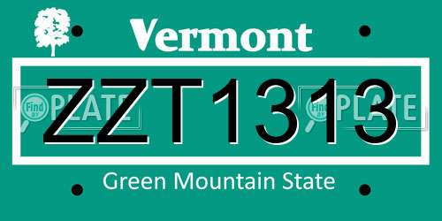 ZZT1313 Vermont License Plate
