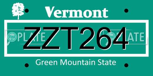 ZZT264 Vermont License Plate