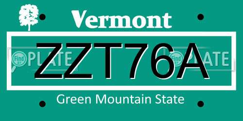 ZZT76A Vermont License Plate