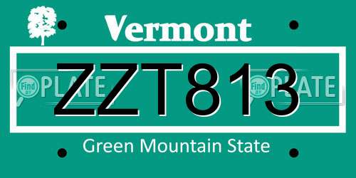 ZZT813 Vermont License Plate