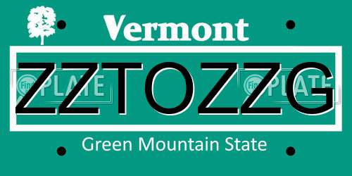 ZZTOZZG Vermont License Plate